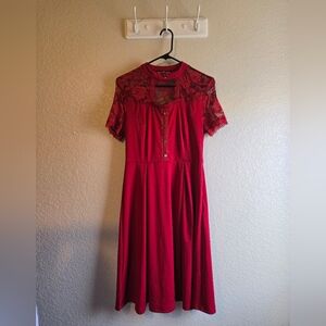 Brand New Red Lace Dress With High Neck Button Collar